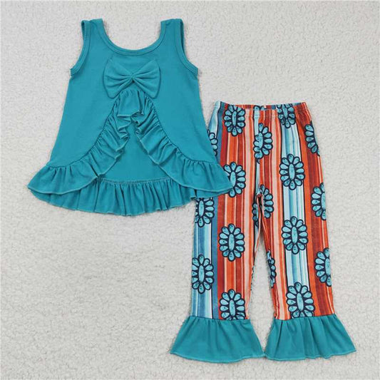 GSPO0665 Summer Western Turquoise Cute Girls Clothing Set