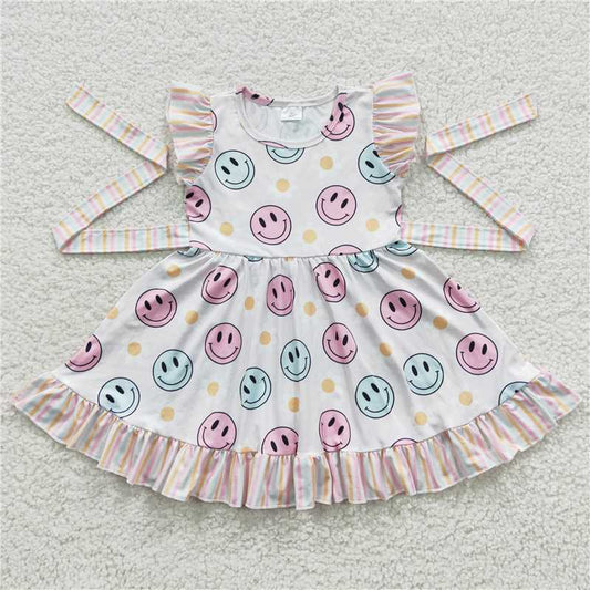 8.2 RTS NO MOQ Summer Baby Girls Dresses GSD0407 Smile Belts Knee Length Dresses