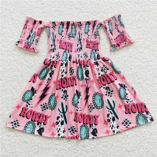 8.2 RTS NO MOQ Summer Baby Girls Dresses GSD0388 Howdy Elastic Knee Length Dresses