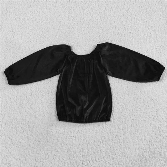 5.22 RTS NO MOQ Baby Girls Long Sleeve GT0198 Velvet Black Off Shoulder Elastic Shirts Tops
