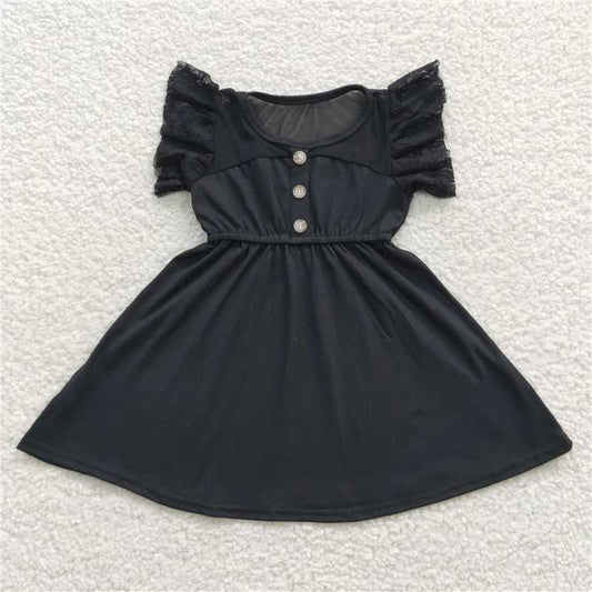 8.2 RTS NO MOQ Summer Baby Girls Dresses GSD0429 Black Movie Flutter Sleeve Knee Length Dresses