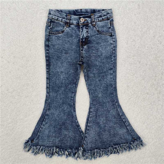 RTS NO MOQ Baby Girls Pants P0132 Light Blue Tassel Denim Bell Pants