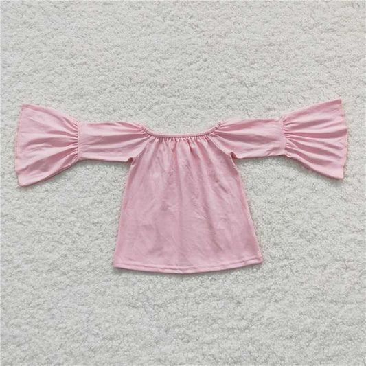 5.22 RTS NO MOQ Baby Girls Long Sleeve GT0223 Pink Long Sleeve Off Shoulder Tee Tops