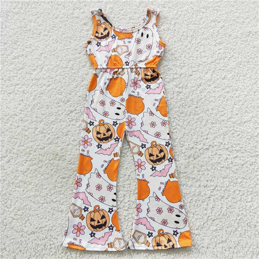 RTS NO MOQ Baby Girls Bodysuit SR0410 Halloween Ghost Flowers Bell Bottom Jumpsuits