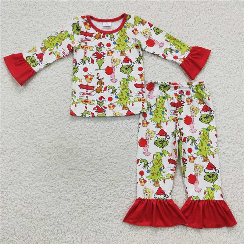 GLP0619  Top Matching Leggings Clothes Set  Baby Girls Christmas Cartoon Pajamas Se