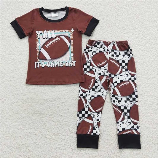 7.3 RTS NO MOQ Baby Boys Summer Sets BSPO0059 Game Football Brown Pants Clothes Sets