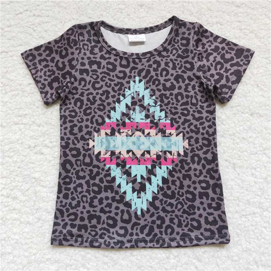 6.5 RTS NO MOQ Summer Baby Girls Short Sleeve GT0239 Leopard Aztec Short Sleeve Shirts
