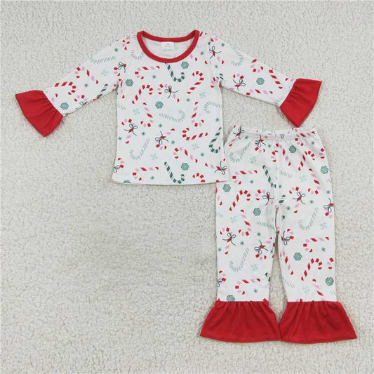 GLP0610 Christmas Girls Candy Cane Pajamas Outfit