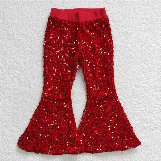 B4-11 Red Color Sequin Bell Bottom Pants