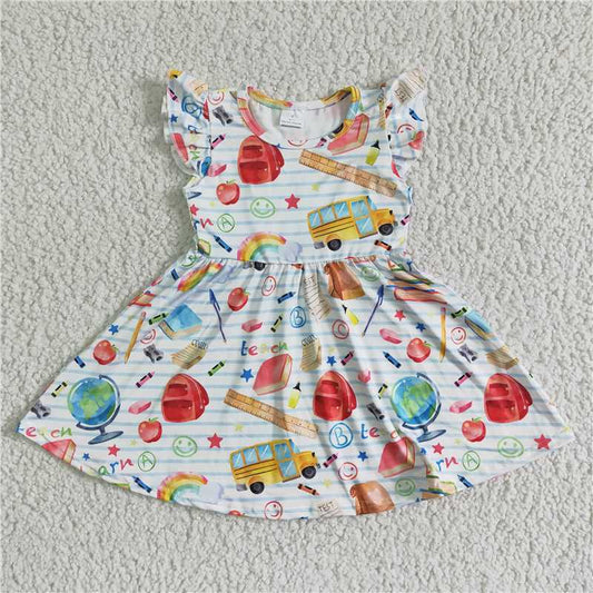8.6 RTS NO MOQ Summer Baby Girls Dresses GSD0085 Flutter sleeve back to school dresses