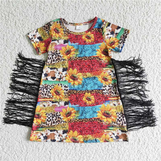 8.6 RTS NO MOQ Summer Baby Girls Dresses GSD0057 Western sunflower tassel dresses