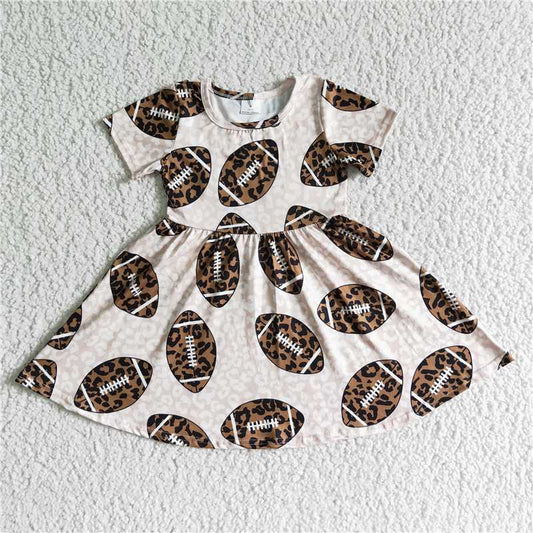 8.6 RTS NO MOQ Summer Baby Girls Dresses GSD0092 leopard baseball football knee length dresses
