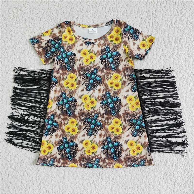 8.6 RTS NO MOQ Summer Baby Girls Dresses GSD0056 Faith western tassel faith dresses