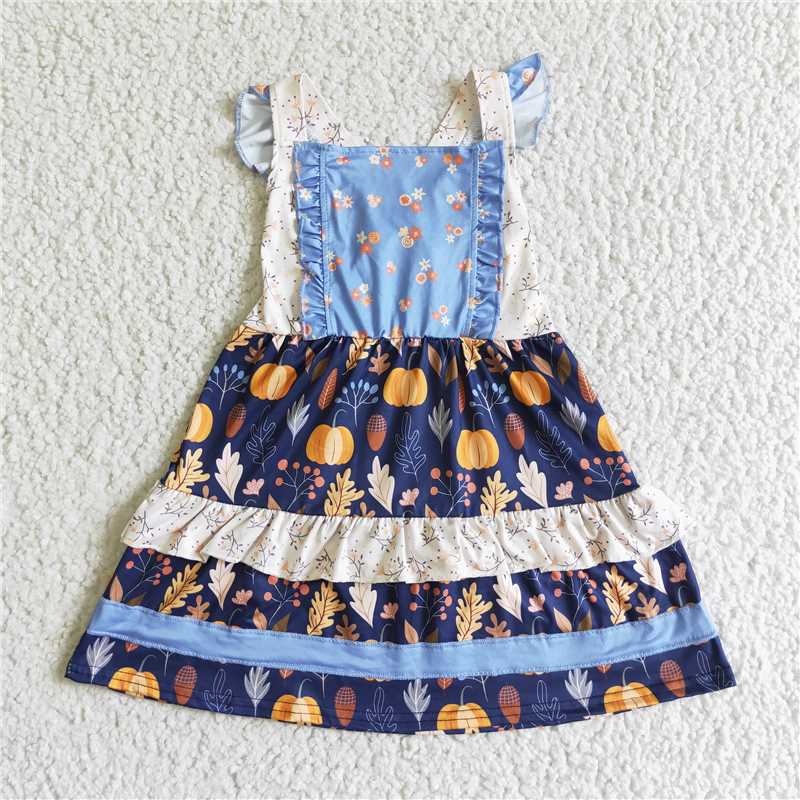 8.5 RTS NO MOQ Summer Baby Girls Dresses GSD0123 Pumpkin Strap ruffle dresses