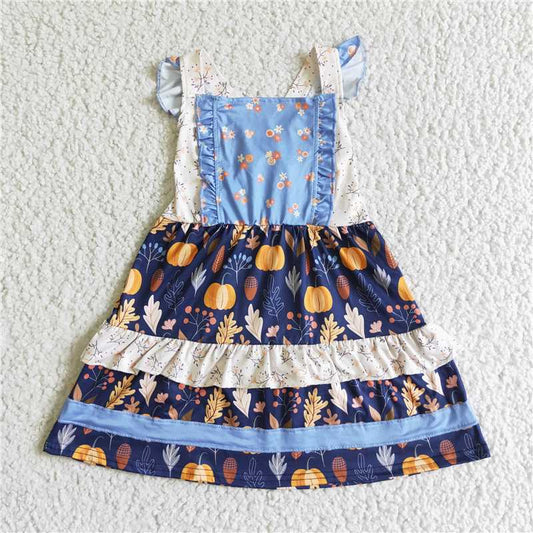 8.5 RTS NO MOQ Summer Baby Girls Dresses GSD0123 Pumpkin Strap ruffle dresses