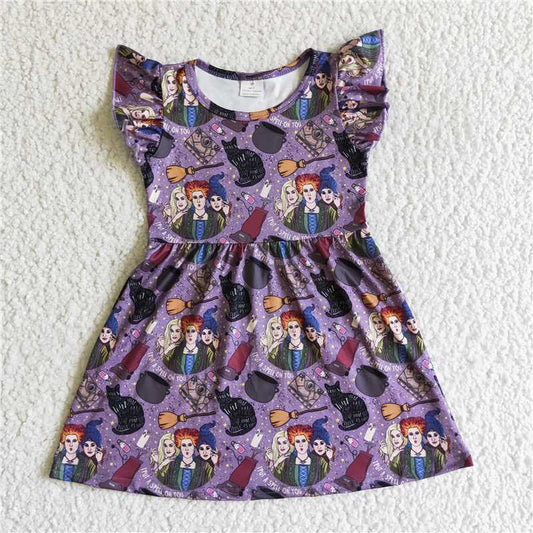 8.5 RTS NO MOQ Summer Baby Girls Dresses GSD0143 Halloween Witch Flutter sleeve dresses
