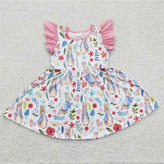 8.5 RTS NO MOQ Summer Baby Girls Dresses GSD0229 Rabbit Easter Bunny Twirl Flutter Sleeve Dresses
