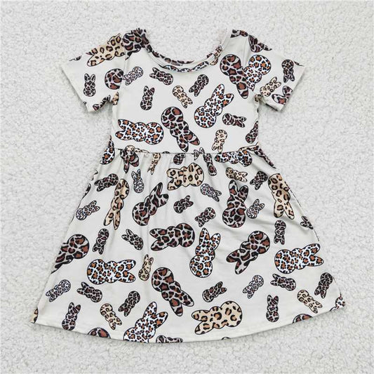 8.5 RTS NO MOQ Summer Baby Girls Dresses GSD0227 Leopard Bunny Easter knee length dresses