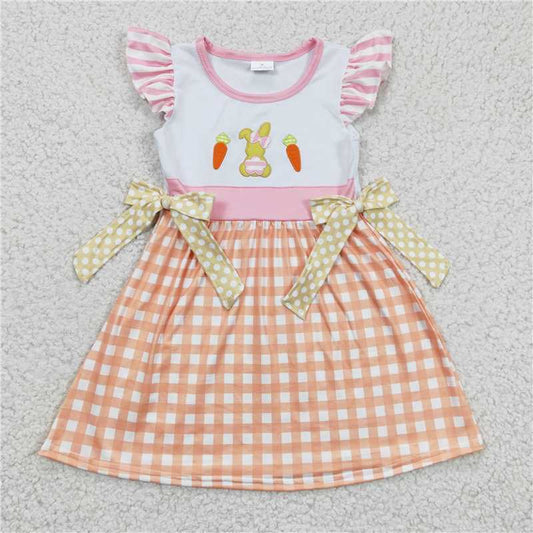 8.5 RTS NO MOQ Summer Baby Girls Dresses GSD0163 Easter Bunny Knee Length Bow Dresses