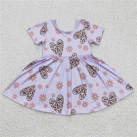 8.4 RTS NO MOQ Summer Baby Girls Dresses GSD0213 Leopard Purple Hearts knee length dresses