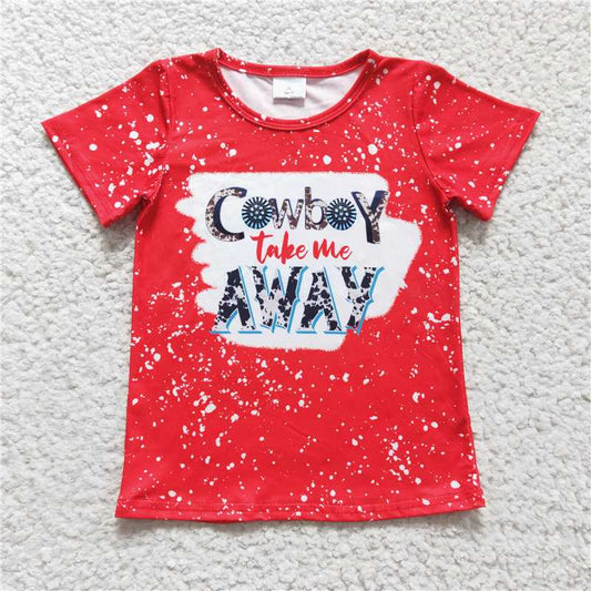 7.25 RTS NO MOQ Summer Baby Girls Short Sleeve GT0105 Cowboy Take me Away Western shirts tops