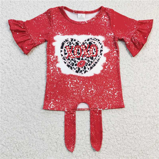 7.25 RTS NO MOQ Summer Baby Girls Short Sleeve GT0127 Valentines Red Leopard Hearts Shirts Tops