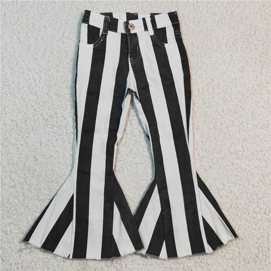 6.3 RTS NO MOQ Baby Girls Pants P0046 Black White Stripe Denim Pants Jeans