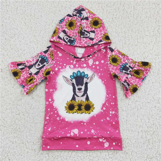 7.25 RTS NO MOQ Summer Baby Girls Short Sleeve GT0096 Hot Pink Cow Hoodie Short Sleeve Shirts Tops