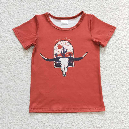 7.25 RTS NO MOQ Summer Baby Girls Short Sleeve GT0106 Cow Skull Western Shirts Tops