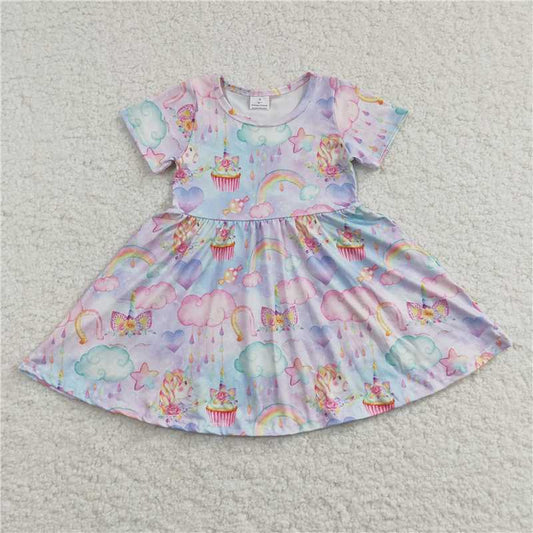 8.4 RTS NO MOQ Summer Baby Girls Dresses GSD0166 Unicorn Birthday knee length dresses