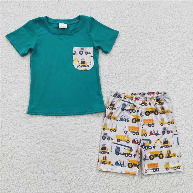 8.11 RTS NO MOQ Baby Boys kids Summer Sets BSSO0118 Tractor Pockets Shorts Sets