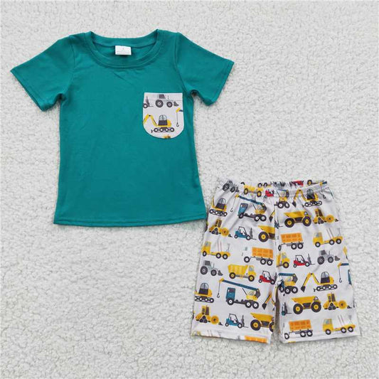 8.11 RTS NO MOQ Baby Boys kids Summer Sets BSSO0118 Tractor Pockets Shorts Sets