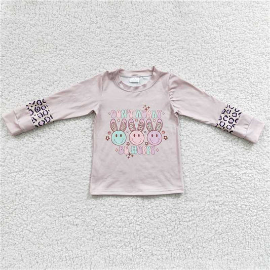 7.8 RTS NO MOQ Baby Girls Long Sleeve GT0103 Don't Worry Be Happy Bunny Rabbit Long Sleeve Shirts Tops
