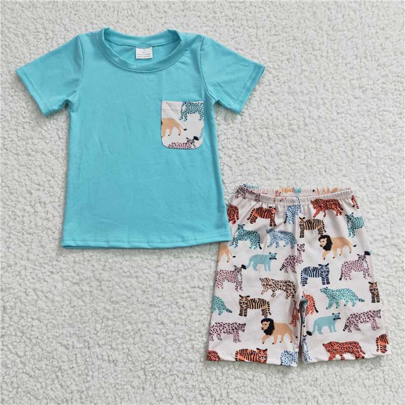 8.11 RTS NO MOQ Baby Boys kids Summer Sets BSSO0119 Animal Pockets Shorts Sets