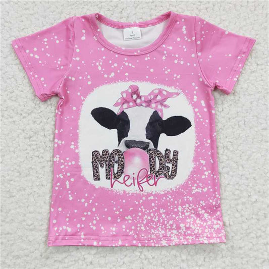 7.25 RTS NO MOQ Summer Baby Girls Short Sleeve GT0128 Pink Moody Short Sleeve Tee Shirts Tops