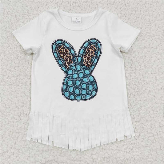 7.25 RTS NO MOQ Summer Baby Girls Short Sleeve GT0136 Rabbit Easter Short Sleeve Tassel Shirts Tops