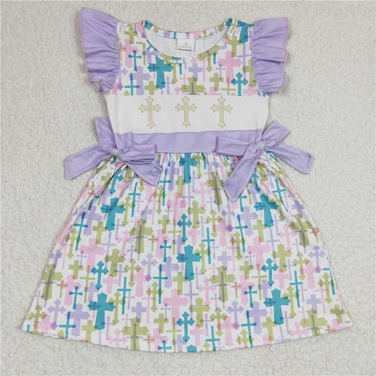 8.4 RTS NO MOQ Summer Baby Girls Dresses GSD0190 Easter Cross Knee Length Dresses