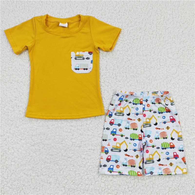 8.11 RTS NO MOQ Baby Boys kids Summer Sets BSSO0122 Excavator Pockets shorts sets