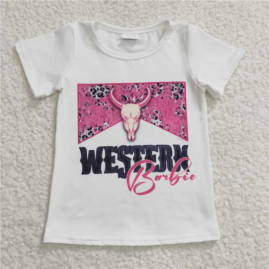 7.25 RTS NO MOQ Summer Baby Girls Short Sleeve GT0134 Cow Western Doll Short Sleeve Shirts Tops