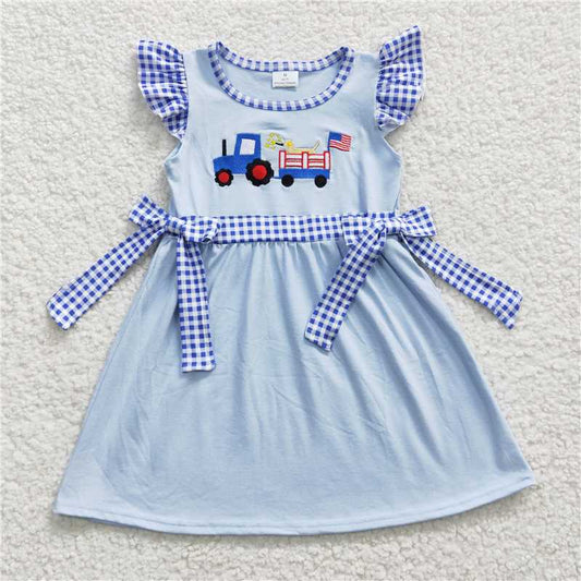 8.4 RTS NO MOQ Summer Baby Girls Dresses GSD0279 4th of July Dog Knee Length Dresses