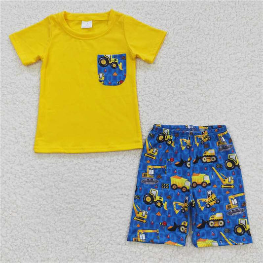 8.11 RTS NO MOQ Baby Boys kids Summer Sets BSSO0183 Tractor Pockets Shorts Sets