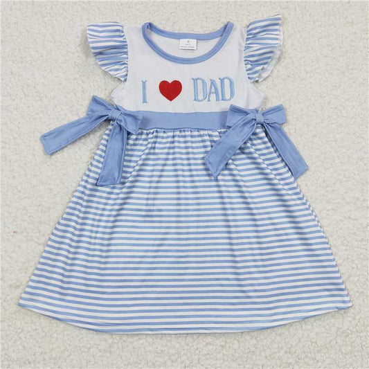 8.4 RTS NO MOQ Summer Baby Girls Dresses GSD0256  I love Dad Embroidery Stripe Bows Dresses