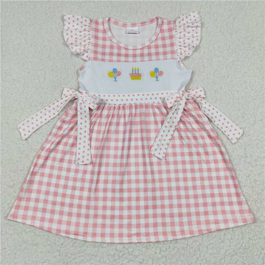 8.4 RTS NO MOQ Summer Baby Girls Dresses GSD0276 Birthday Flutter Sleeve Bow Knee Length Dresses