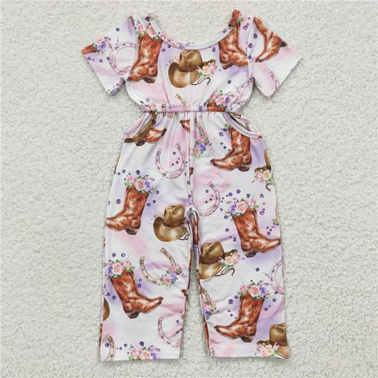 6.25 RTS NO MOQ Summer Baby Girls Bodysuit SR0225 Short Sleeve Boots Hats Western Jumpsuits