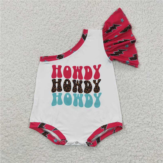 RTS NO MOQ Summer Baby Girls Bodysuit SR0316 Western Howdy One Shoulder Rompers
