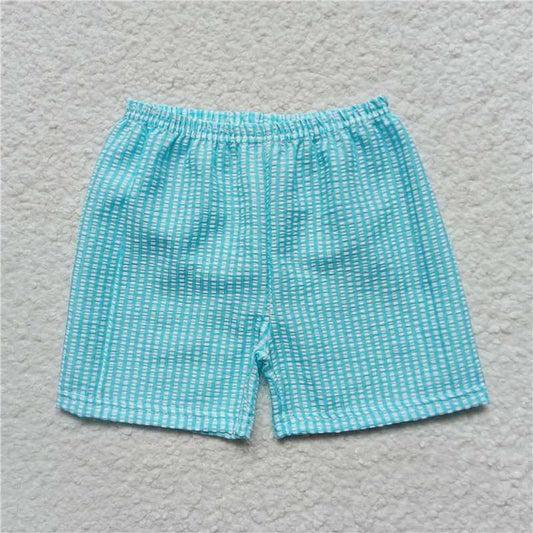 6.2 RTS NO MOQ Baby Boys Summer Pants SS0073 Aqua Plaid Seersucker Fabric Shorts