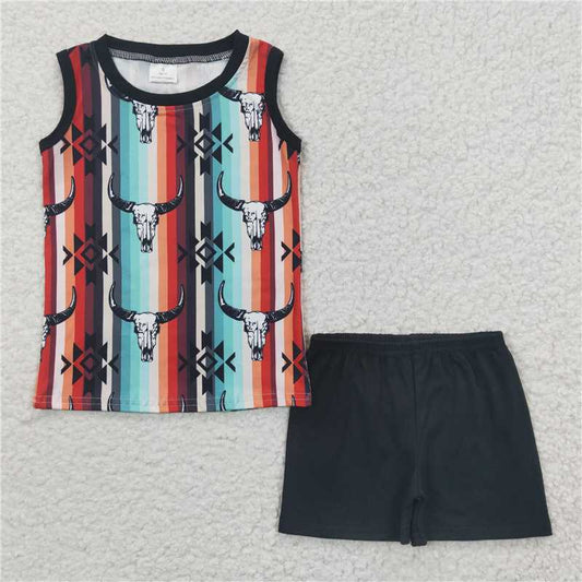8.9 RTS NO MOQ Baby Boys kids Summer Sets BSSO0216 Western Cow Aztec Shorts Sets