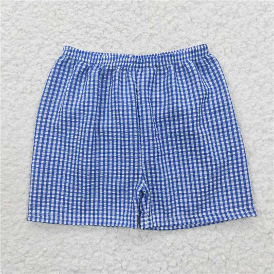 5.16 RTS NO MOQ Baby Boys Summer Pants SS0074 Blue Plaid Seersucker Fabric Shorts