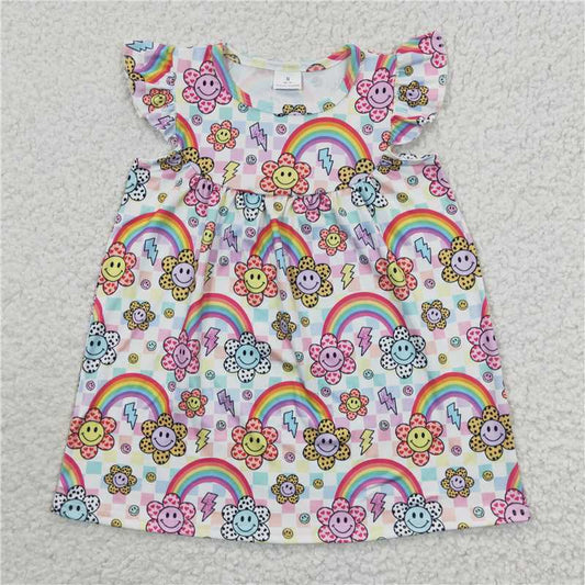8.4 RTS NO MOQ Summer Baby Girls Dresses GSD0324 Sunflower Smile Pearl Knee Length Dresses