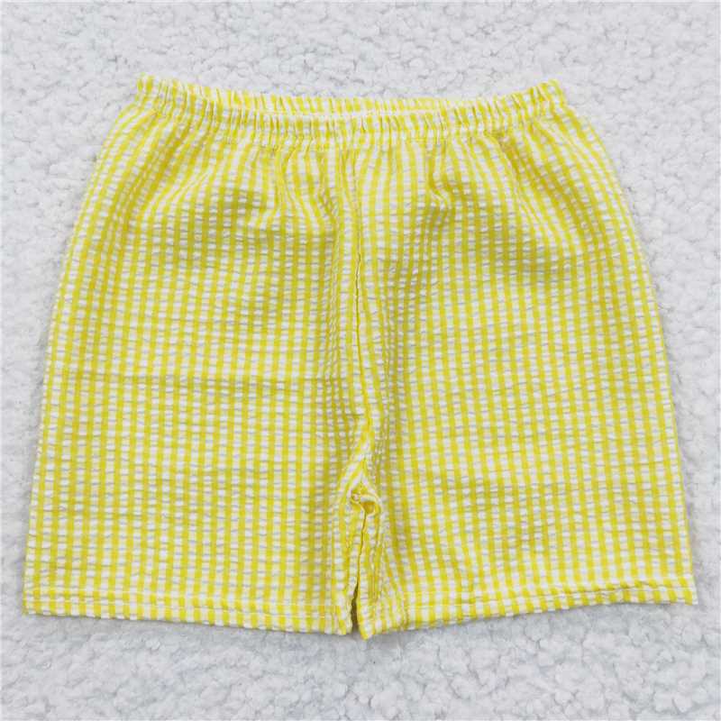 6.2 RTS NO MOQ Baby Boys Summer Pants SS0077 Yellow Plaid Seersucker Fabric Shorts